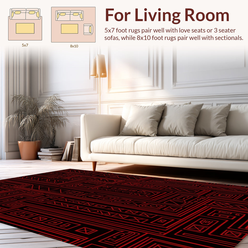 Geometric Maze With Red Lines Rug