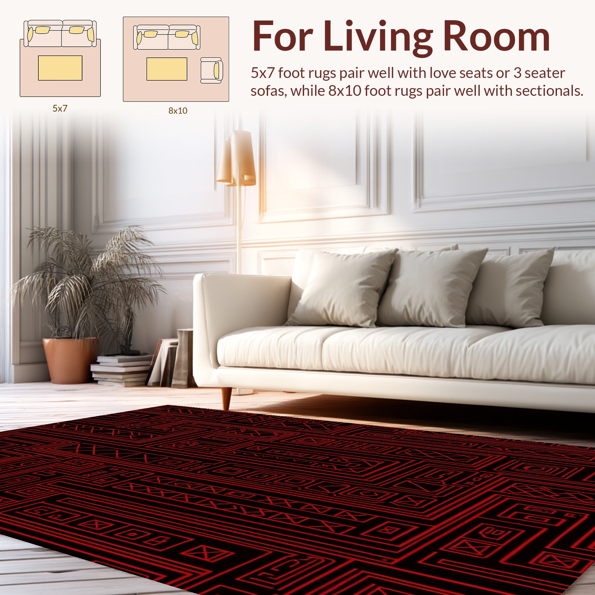 Geometric Maze With Red Lines Rug