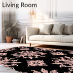 Damask Floral Black And Pink Design Rug