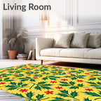 Green Leaf Red Flower Pattern Rug