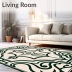 Classic Dark Green Nouveau Scroll Pattern Rug