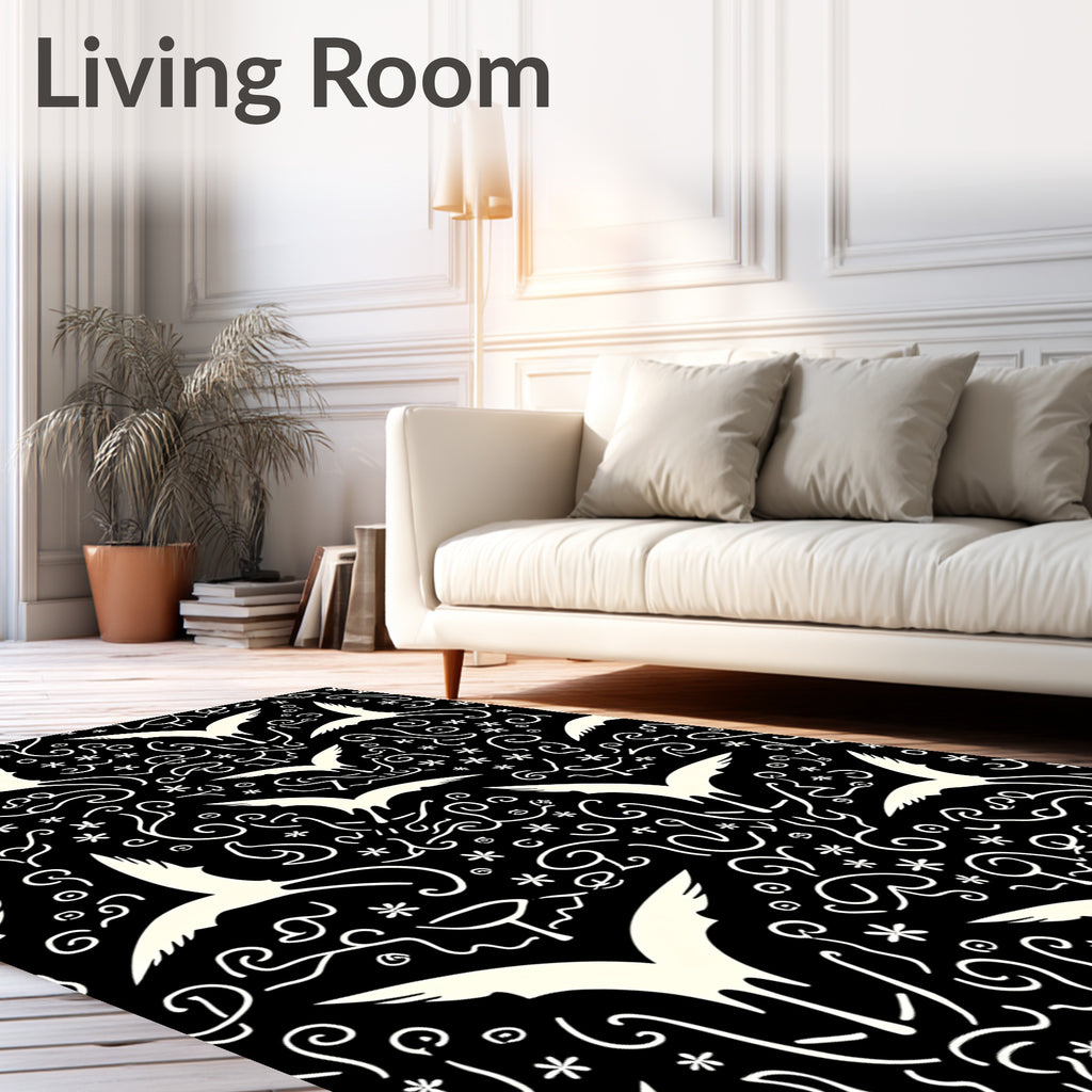 Whimsical Birds Swirls Pattern Rug