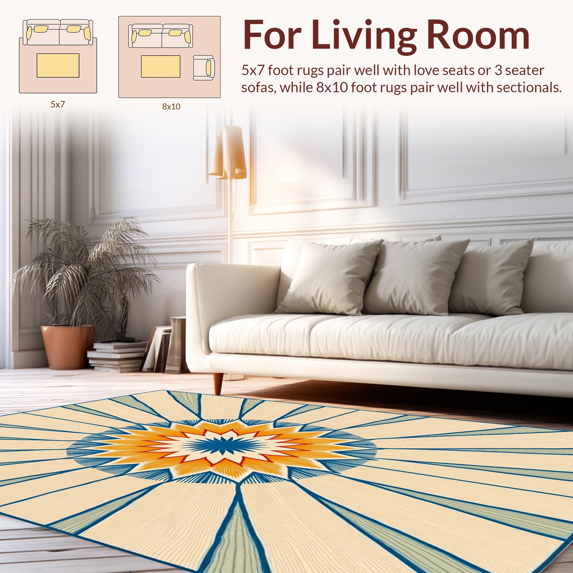 Radiant Sunburst Geometric Pattern Rug