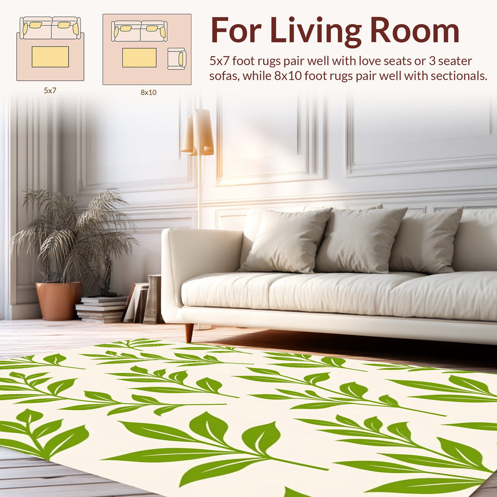 Green Leaf Pattern Repeating Design Rug