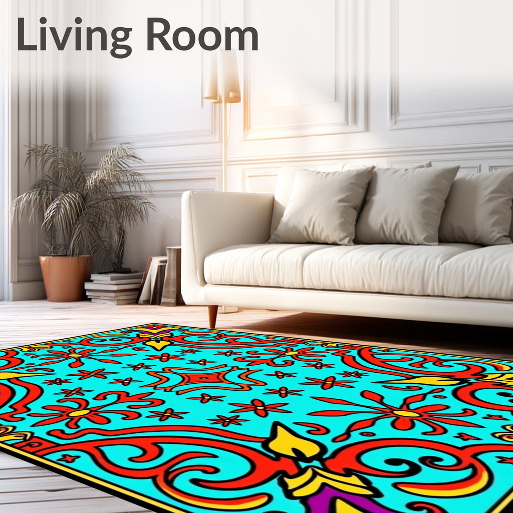 Vibrant Floral Swirls Mandala Design Rug