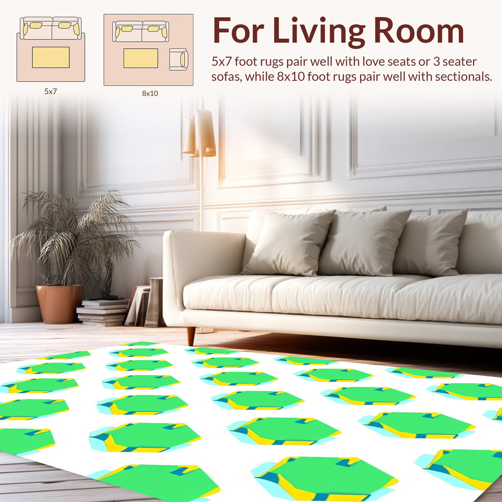 Green Geometric Hexagon Pattern Rug