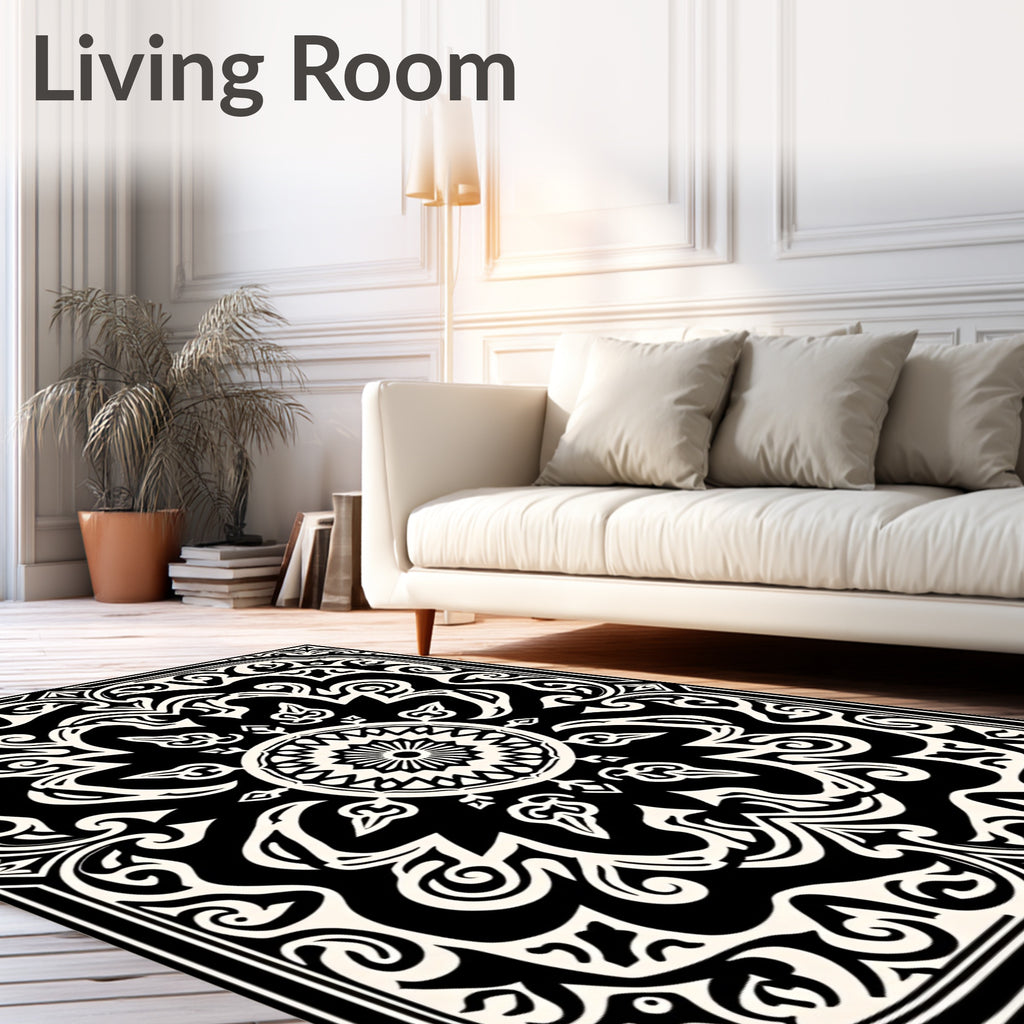Monochromatic Intricate Floral Mandala Pattern Rug