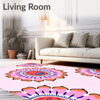 Pink Floral Pattern With Orange Accents Rug