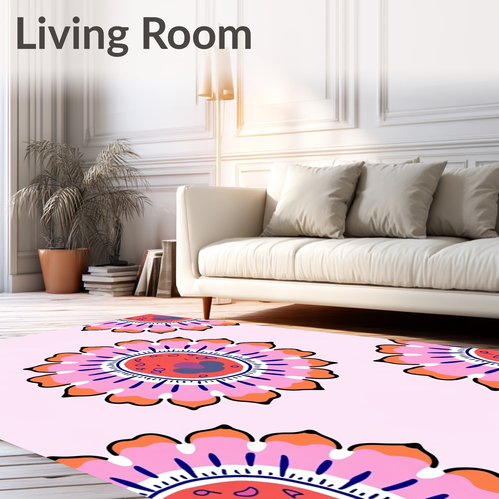 Pink Floral Pattern With Orange Accents Rug