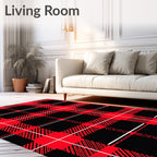 Bold Red Black Plaid Pattern Rug