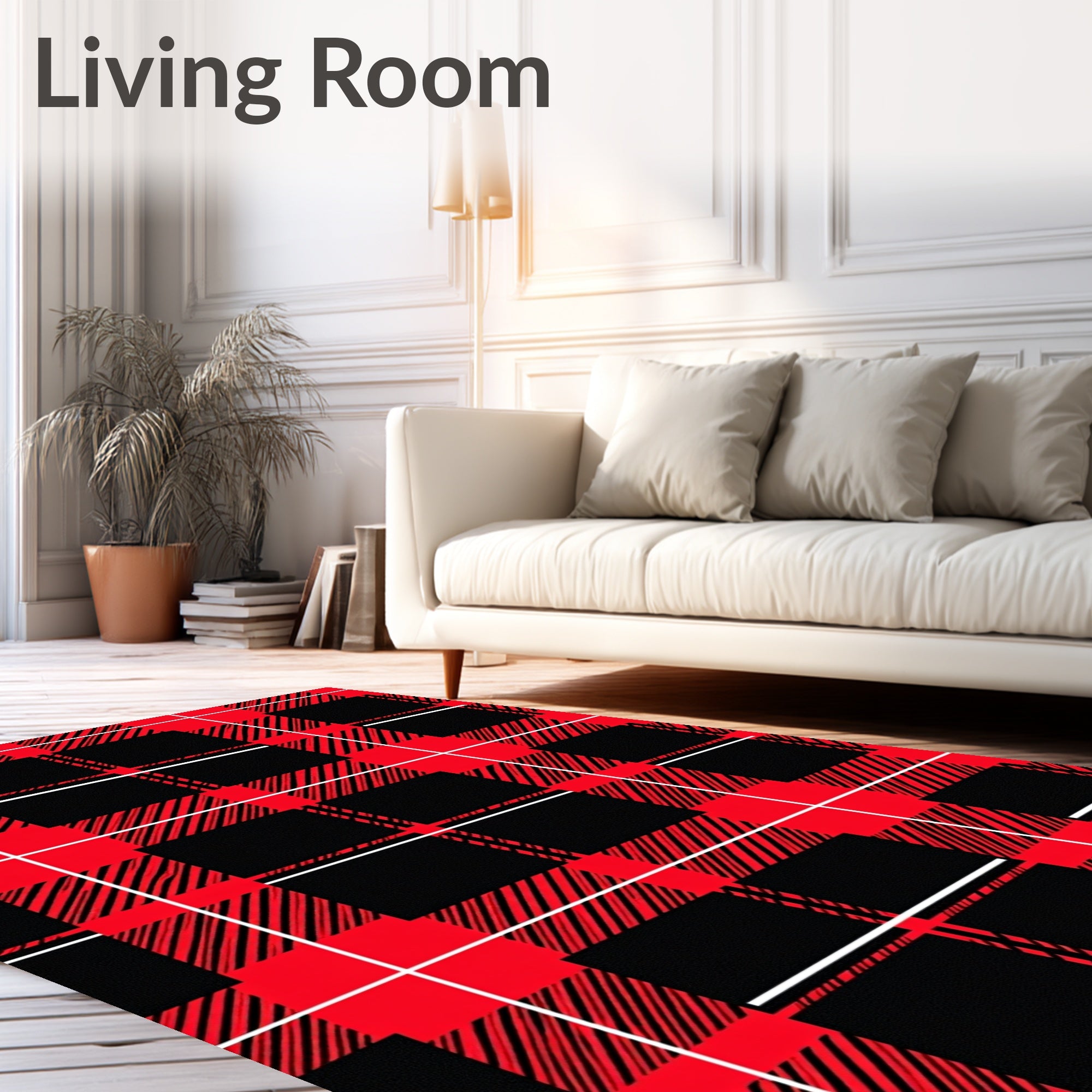 Bold Red Black Plaid Pattern Rug