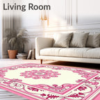Pink Floral Medallion Border Rug