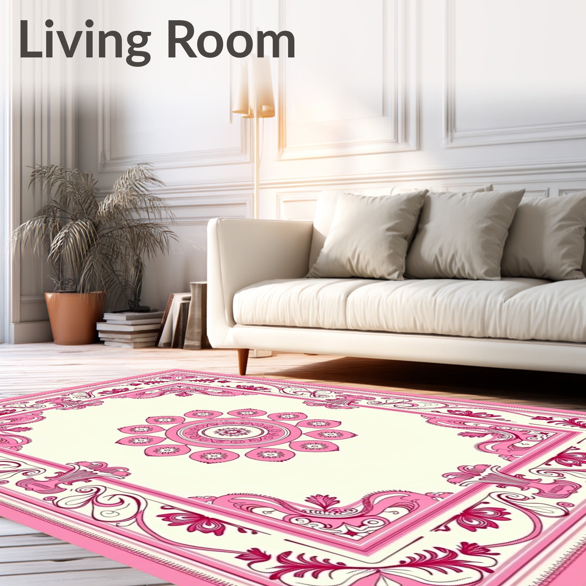 Pink Floral Medallion Border Rug