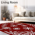 White Snowflake Patterned Red Rug