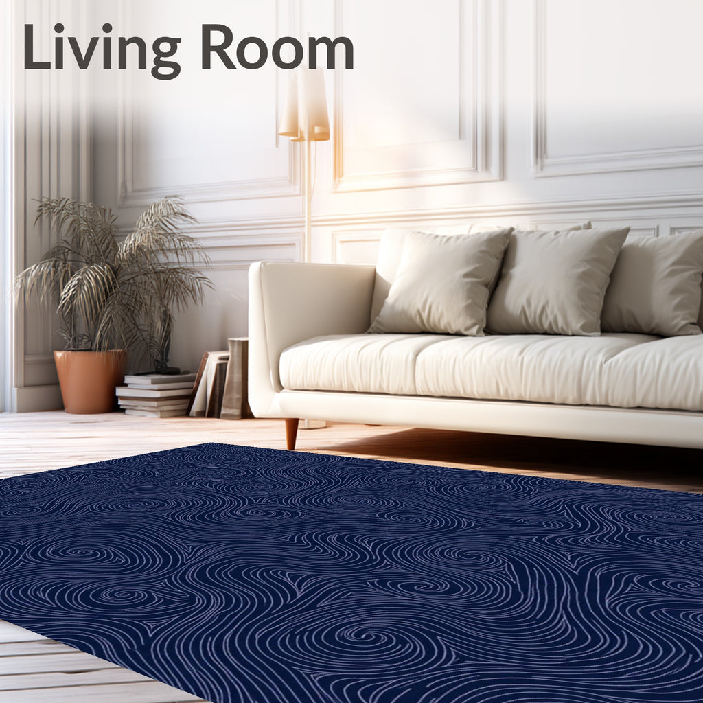 Swirling Navy White Abstract Pattern Rug