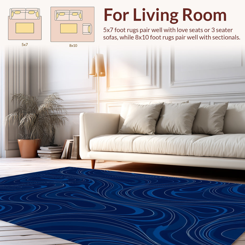 Wavy Blue Swirl Pattern Rug