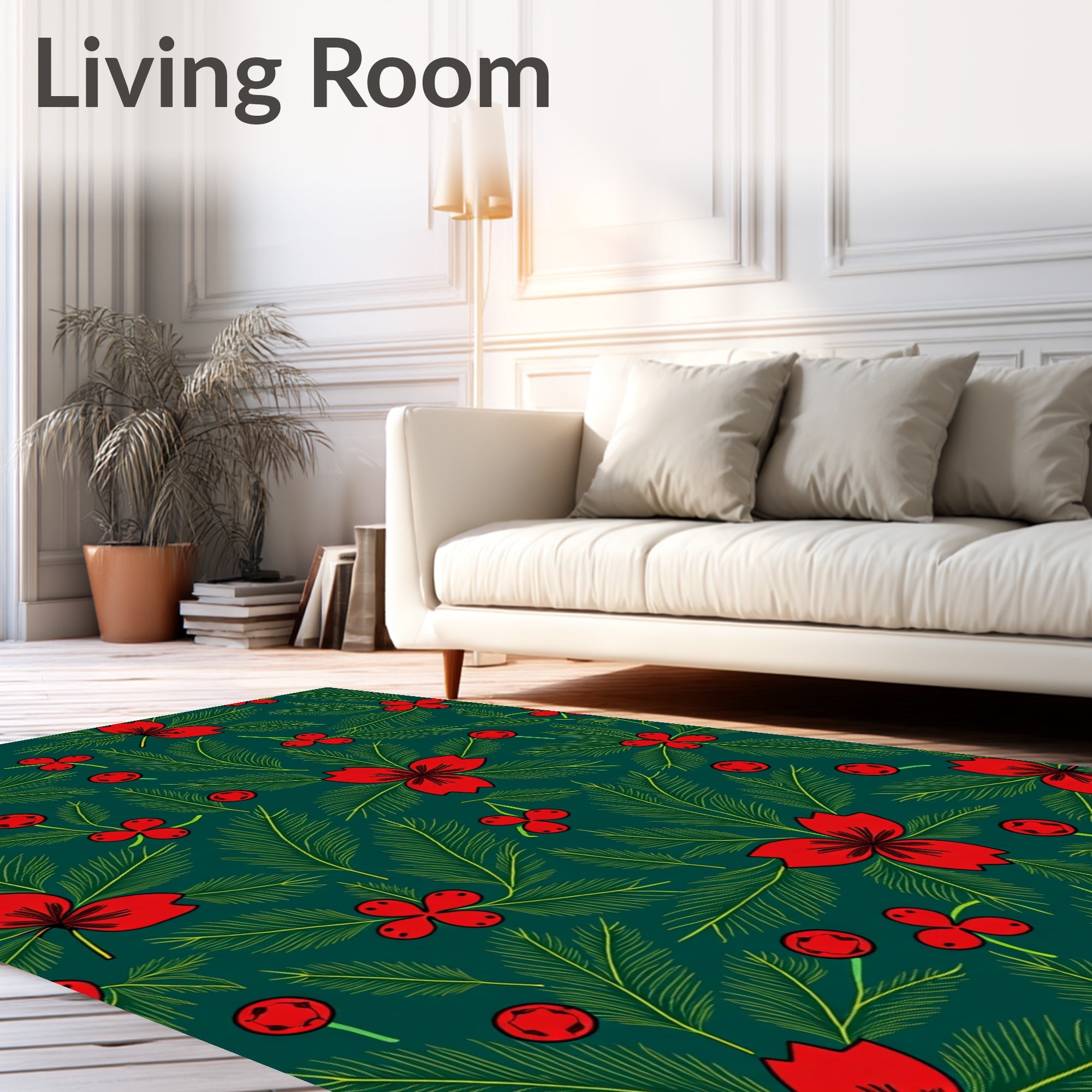 Emerald Green Red Berry Blossom Rug