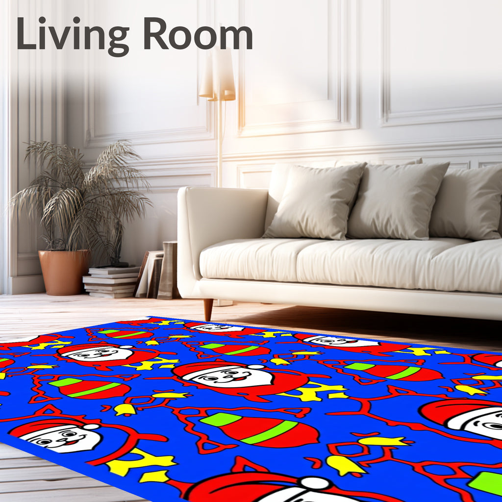 Christmas Santa Claus Blue Red Yellow Tiling Rug