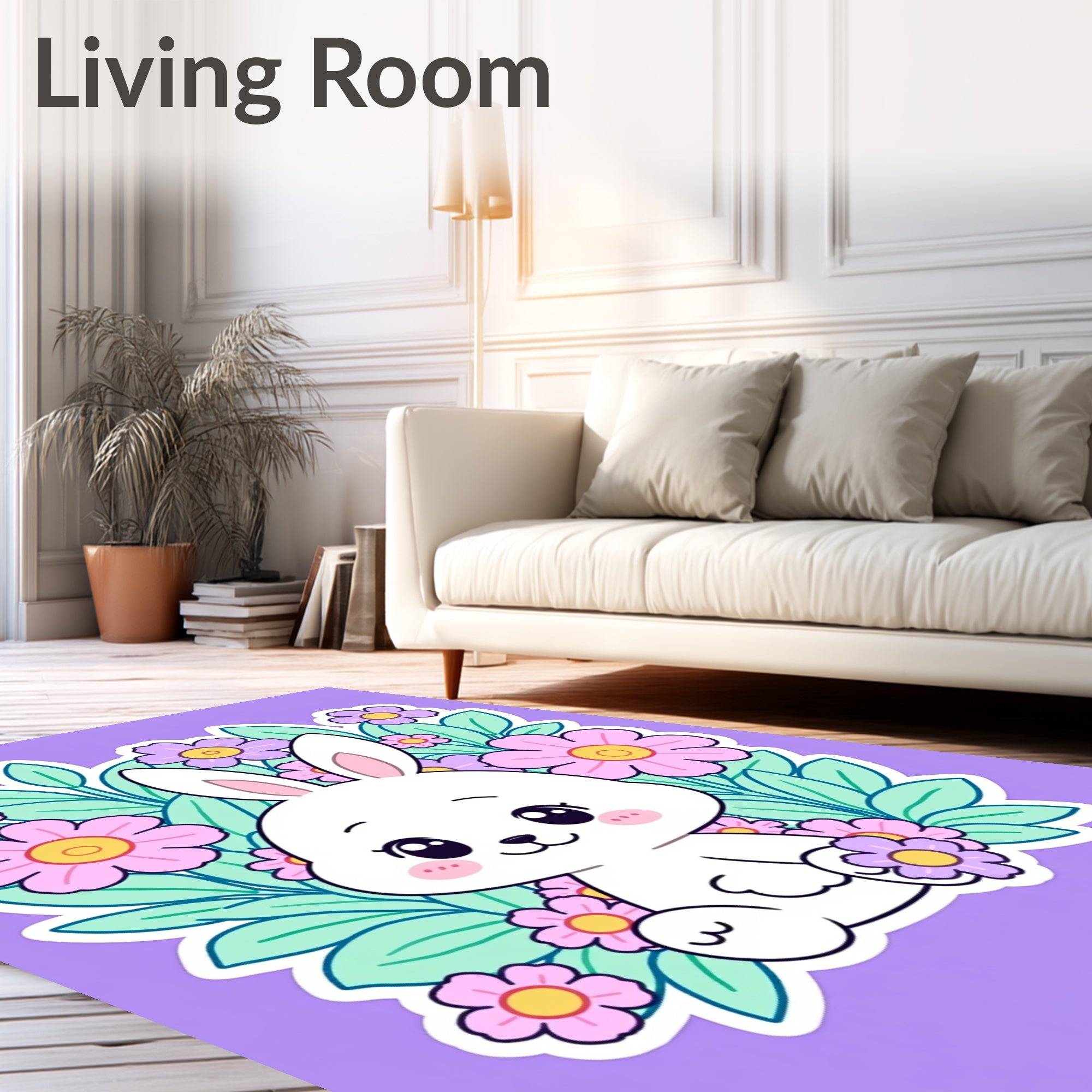 Cute Bunny Among Flowers Rug