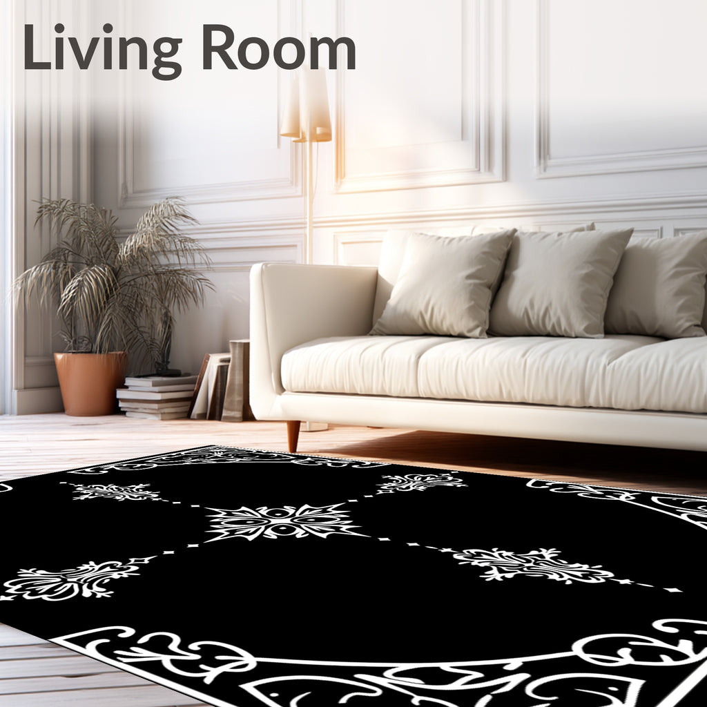 Ornate White Floral Symmetry Rug