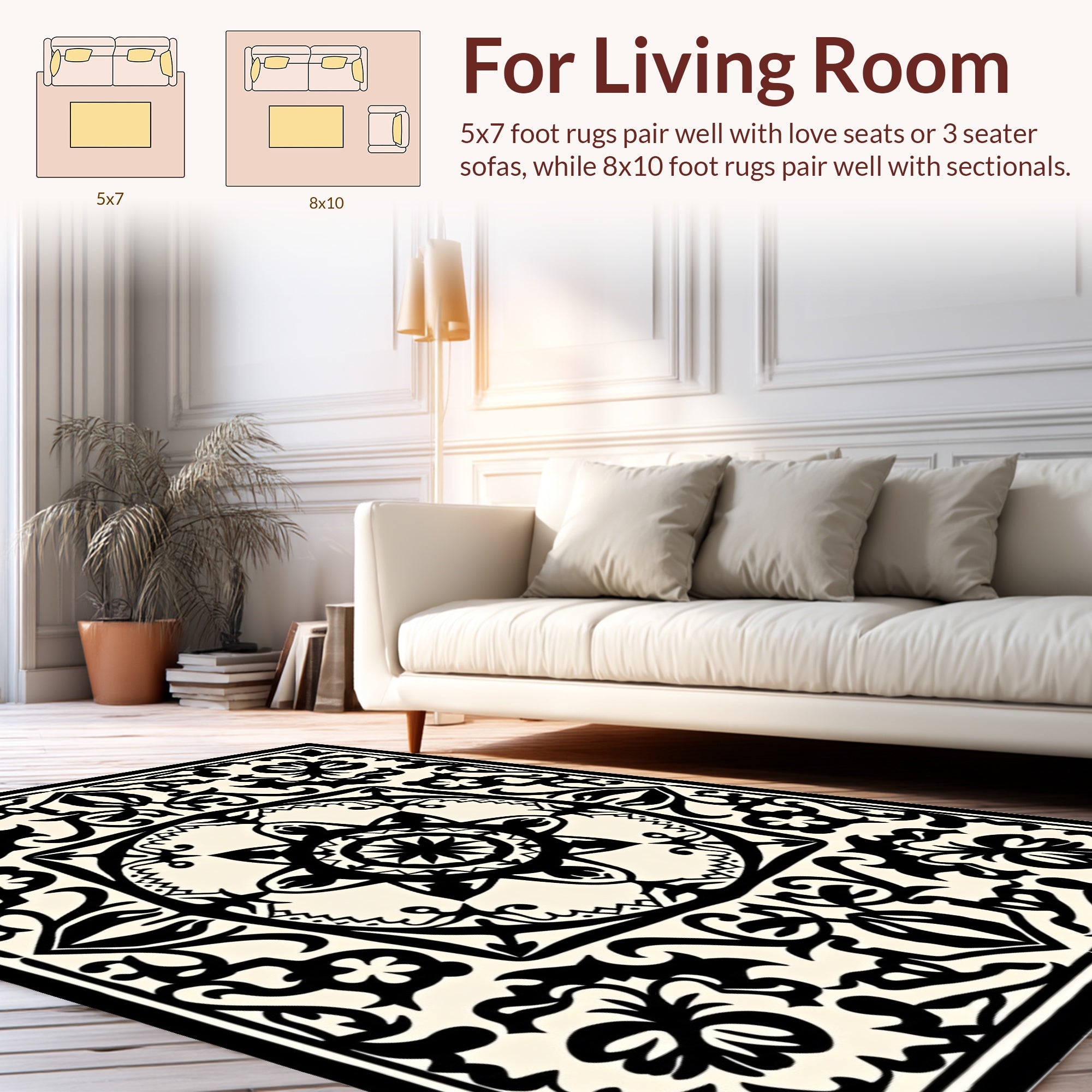 Monochromatic Floral Mandala Relief Rug