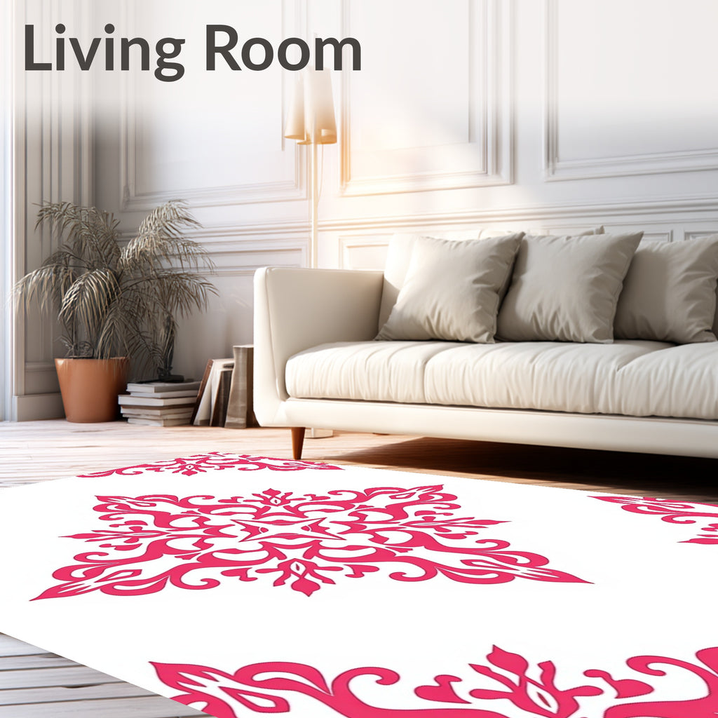 Bright Pink Contemporary Floral Medallion Rug