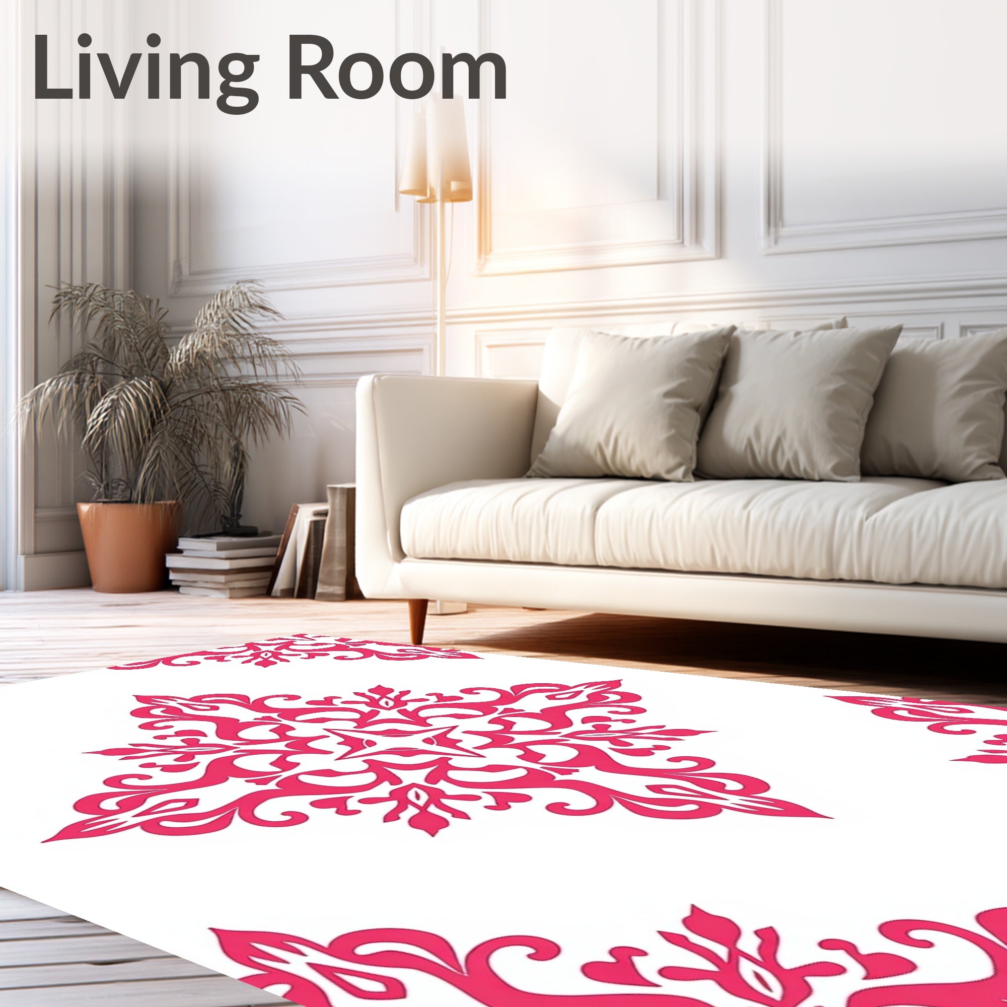 Bright Pink Contemporary Floral Medallion Rug
