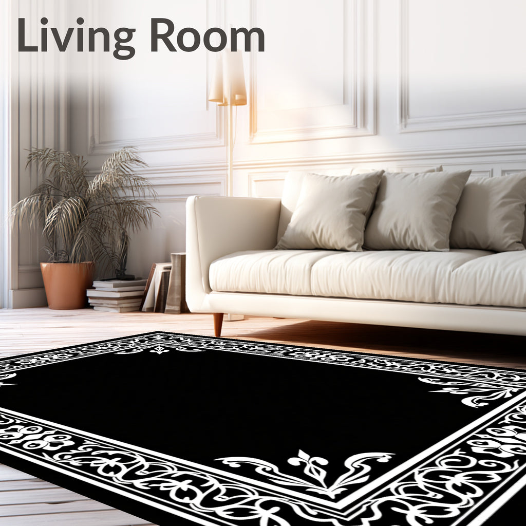 Elegant White Ornamental Border Design Rug