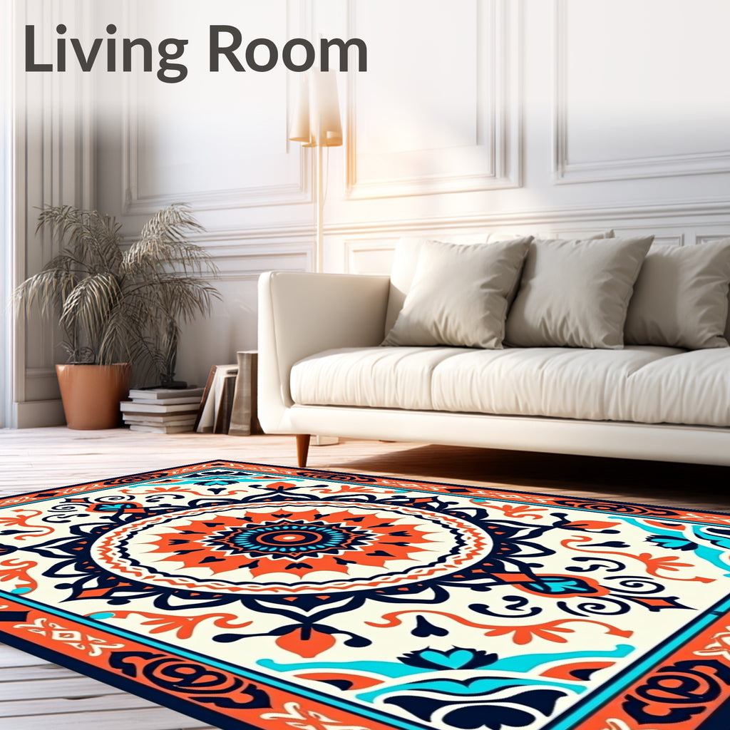 Vibrant Orange Mandala Pattern Rug