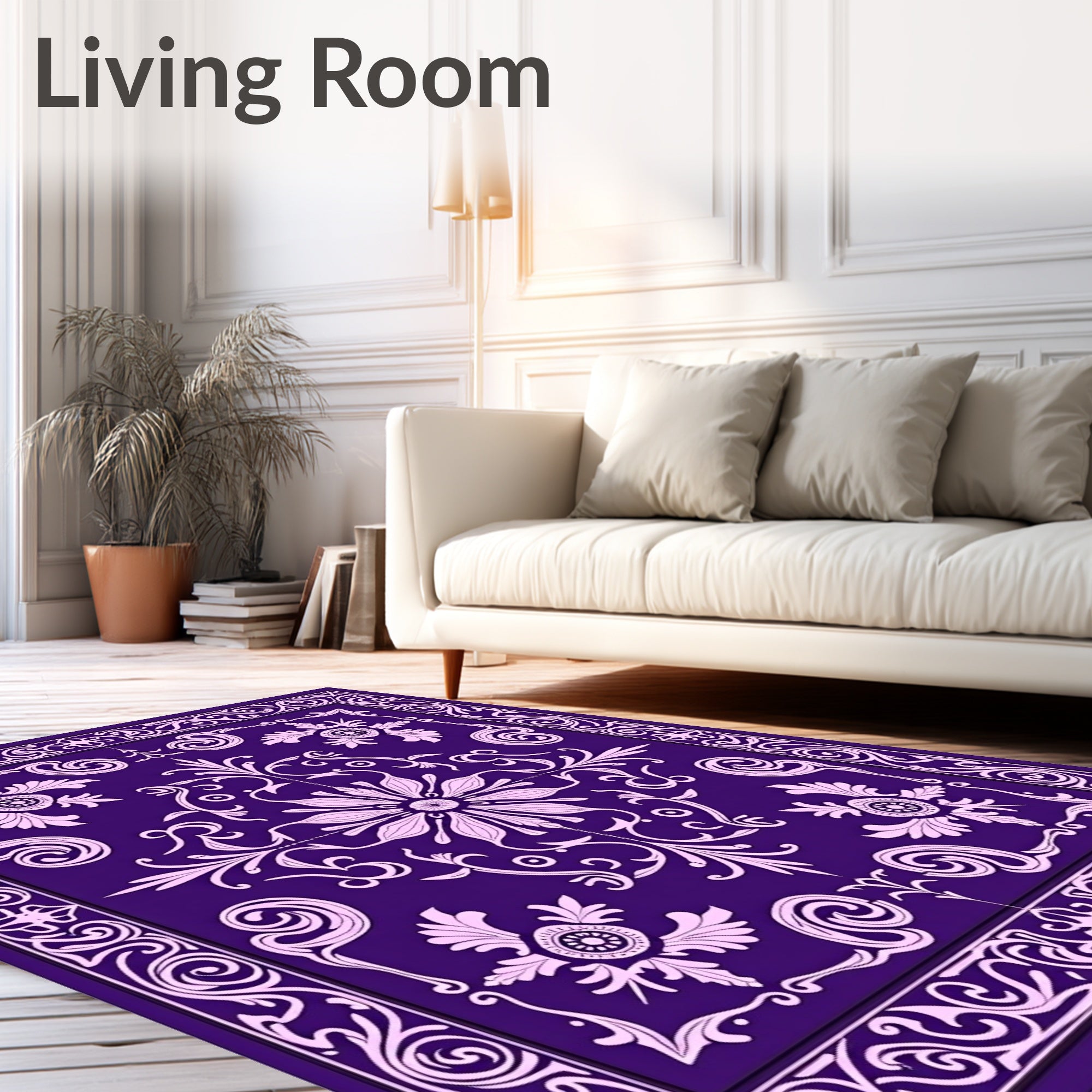 Classic Floral Scrollwork Indigo Pattern Rug