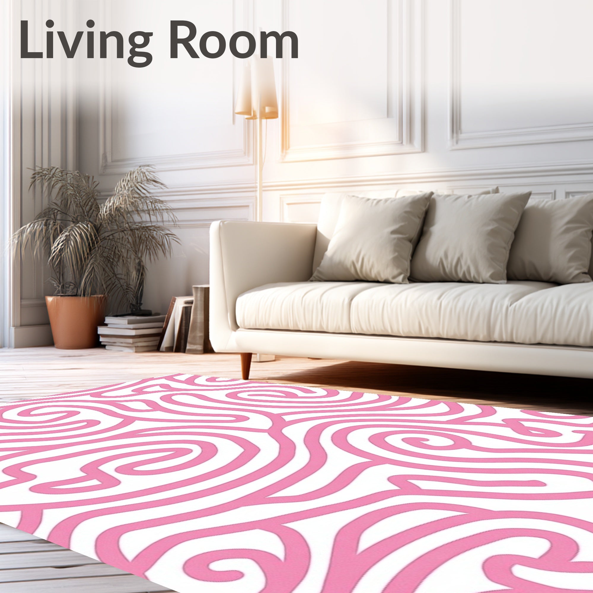 Pink Swirl Abstract Line Art Rug