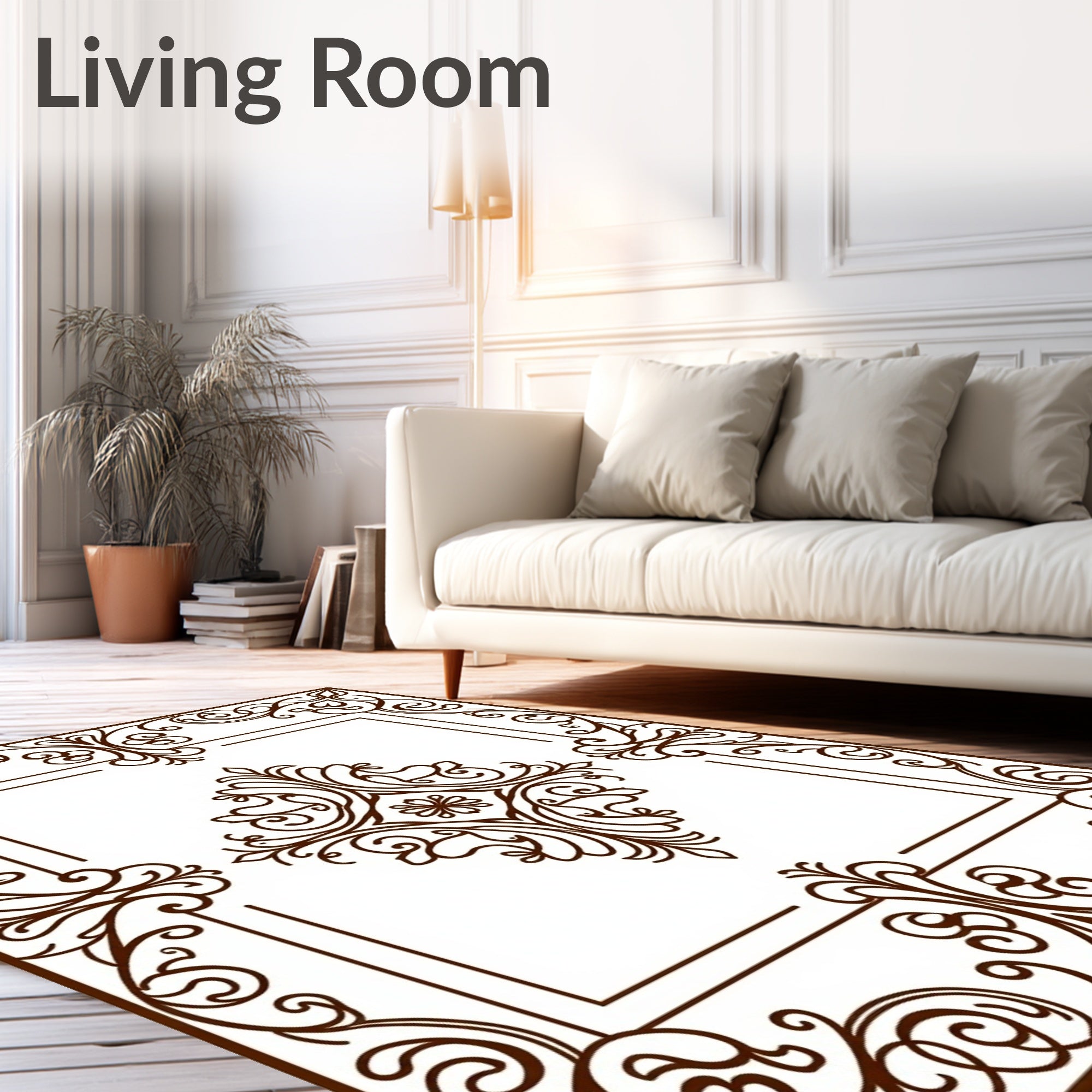 Ornate Scrollwork Detail Square Rug