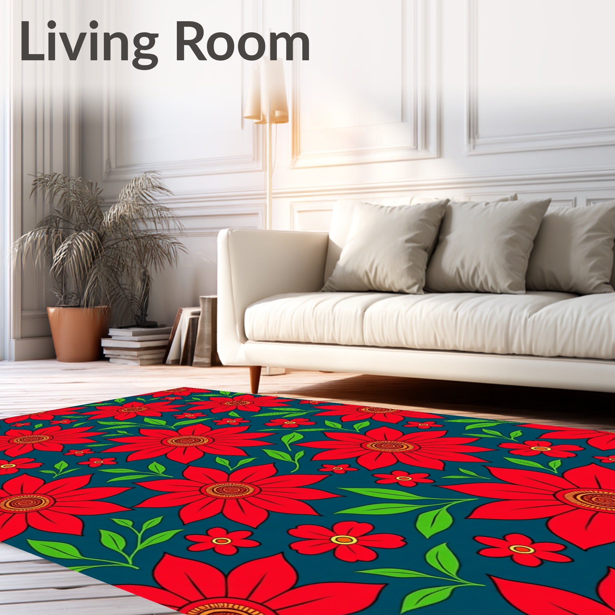 Bold Red Floral Pattern Rug