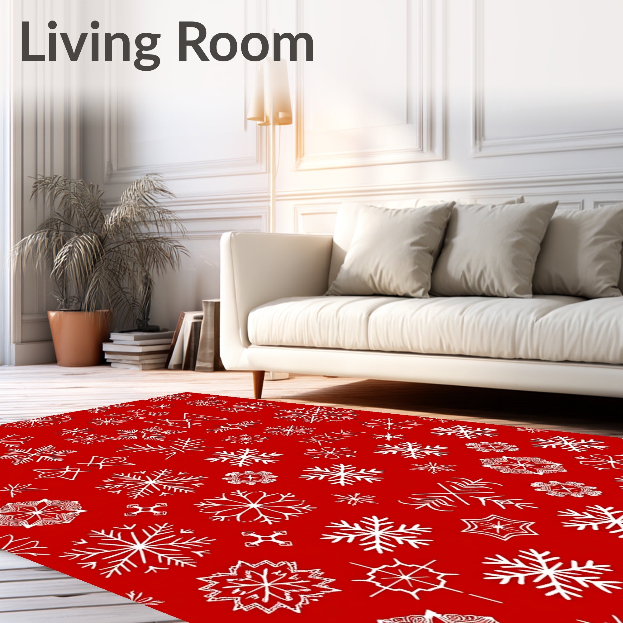 White Snowflakes On Red Background Pattern Rug