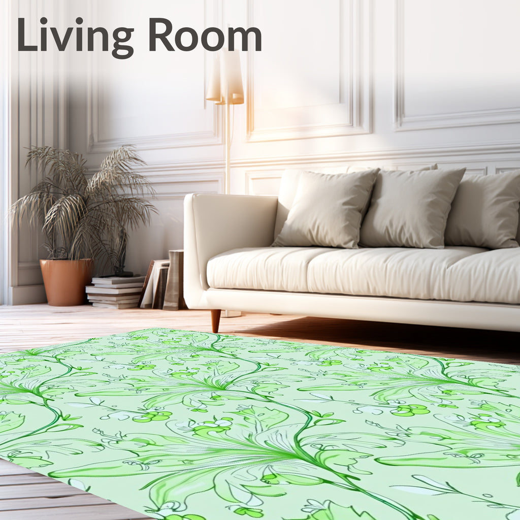 Elegant Green Floral Swirls And Leaves Rug