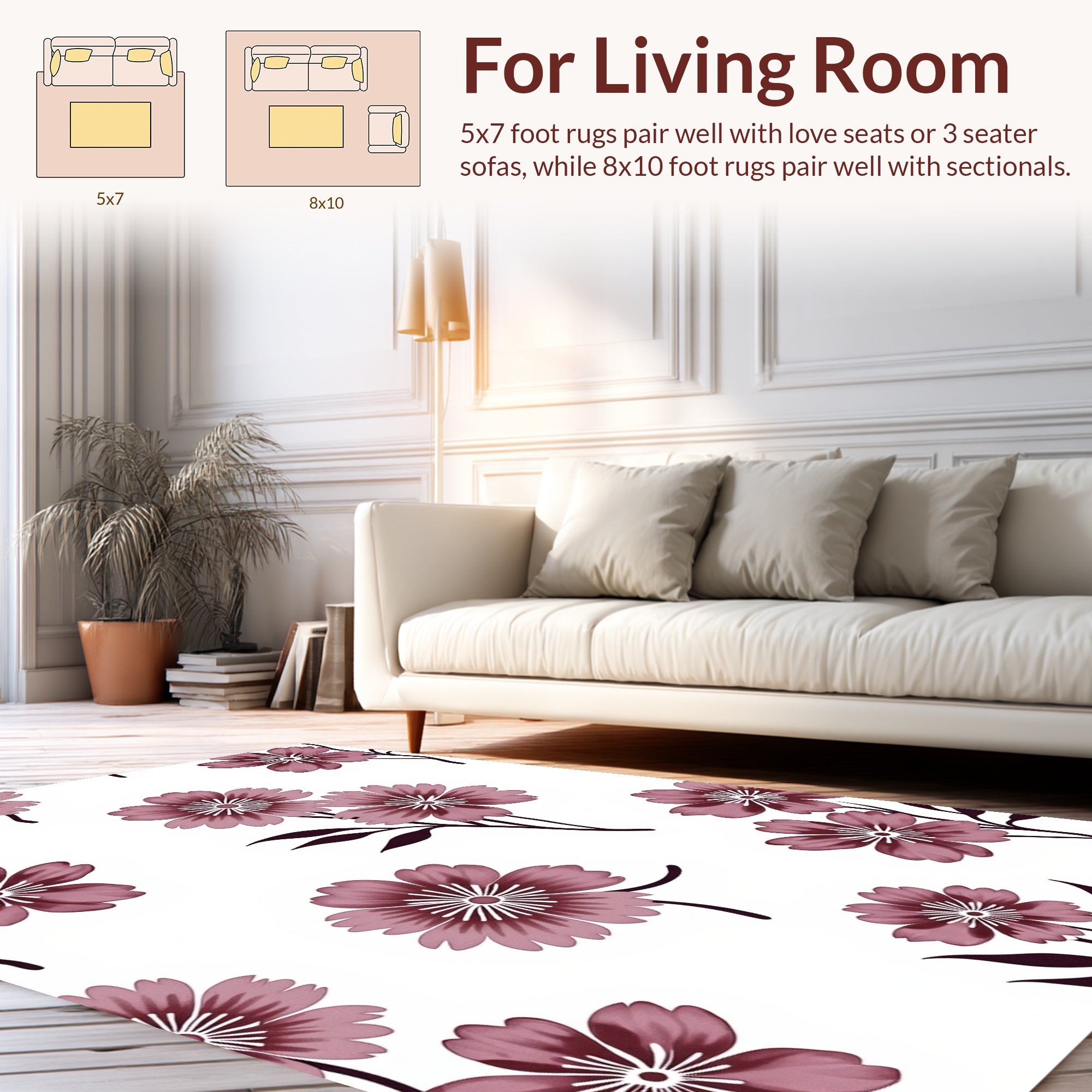 Muted Pink Floral Pattern Design Rug