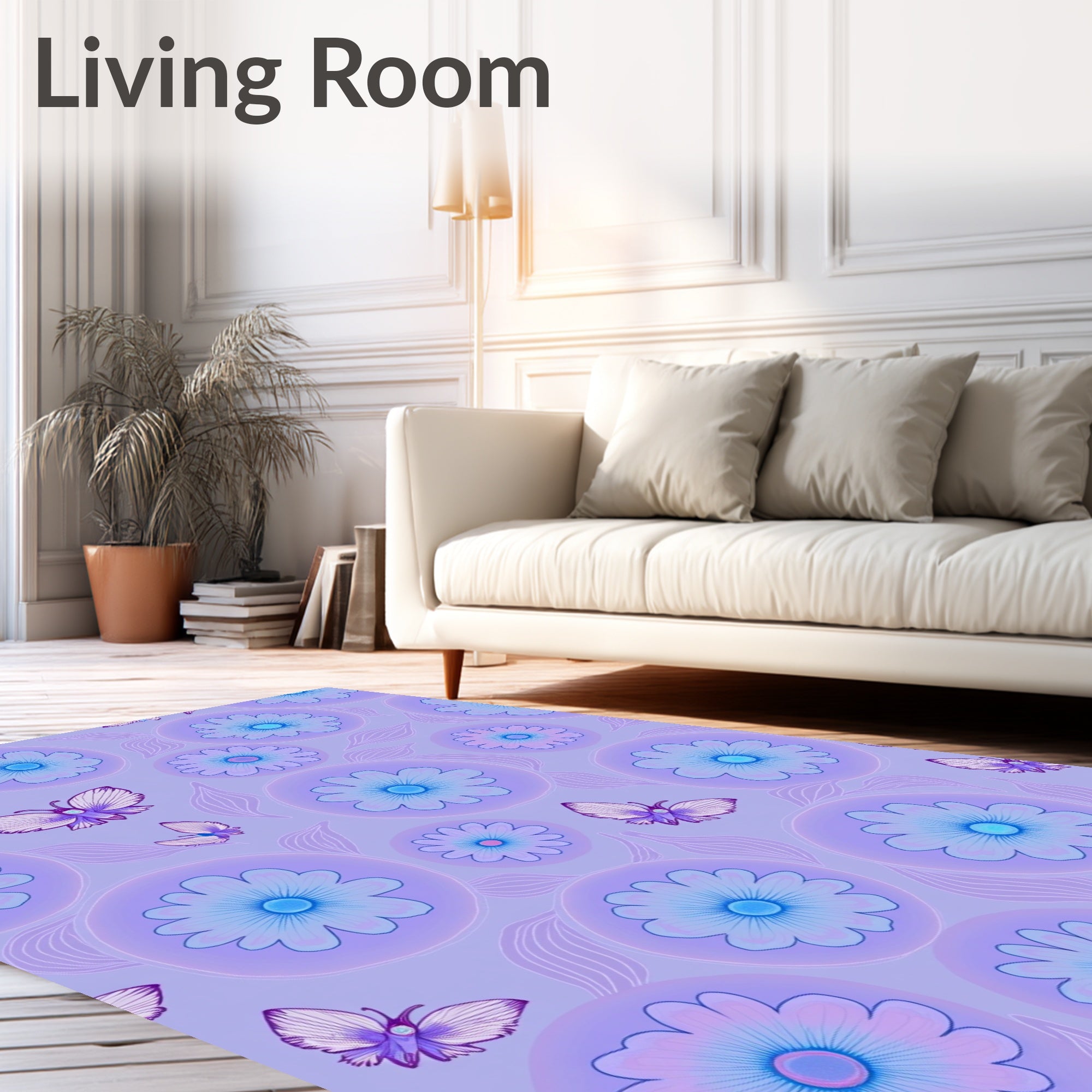 Floral Butterfly Pattern Gentle Petals Rug