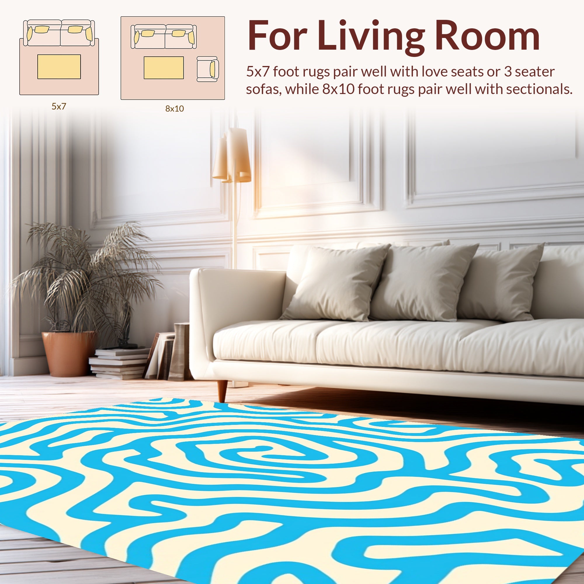 Abstract Blue Swirls Lines Rug