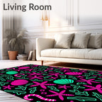 Bright Pink Teal Ocean Creatures Design Rug