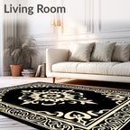 Ornate Black and Cream Floral Medallion Rug