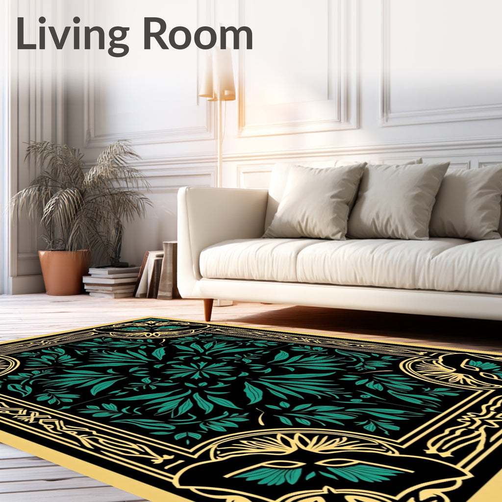 Art Nouveau Floral Teal Gold Rug