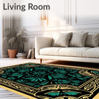 Art Nouveau Floral Teal Gold Rug