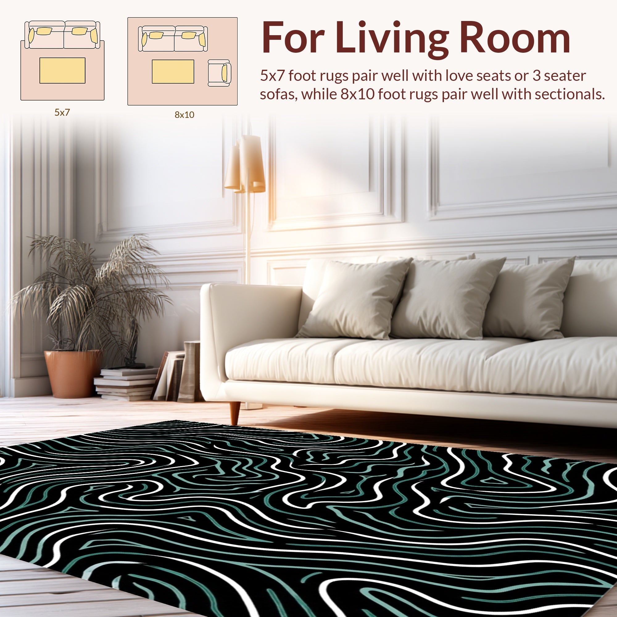 Abstract Teal White Wavy Lines Rug