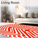 Bold Red White Chevron Pattern Rug