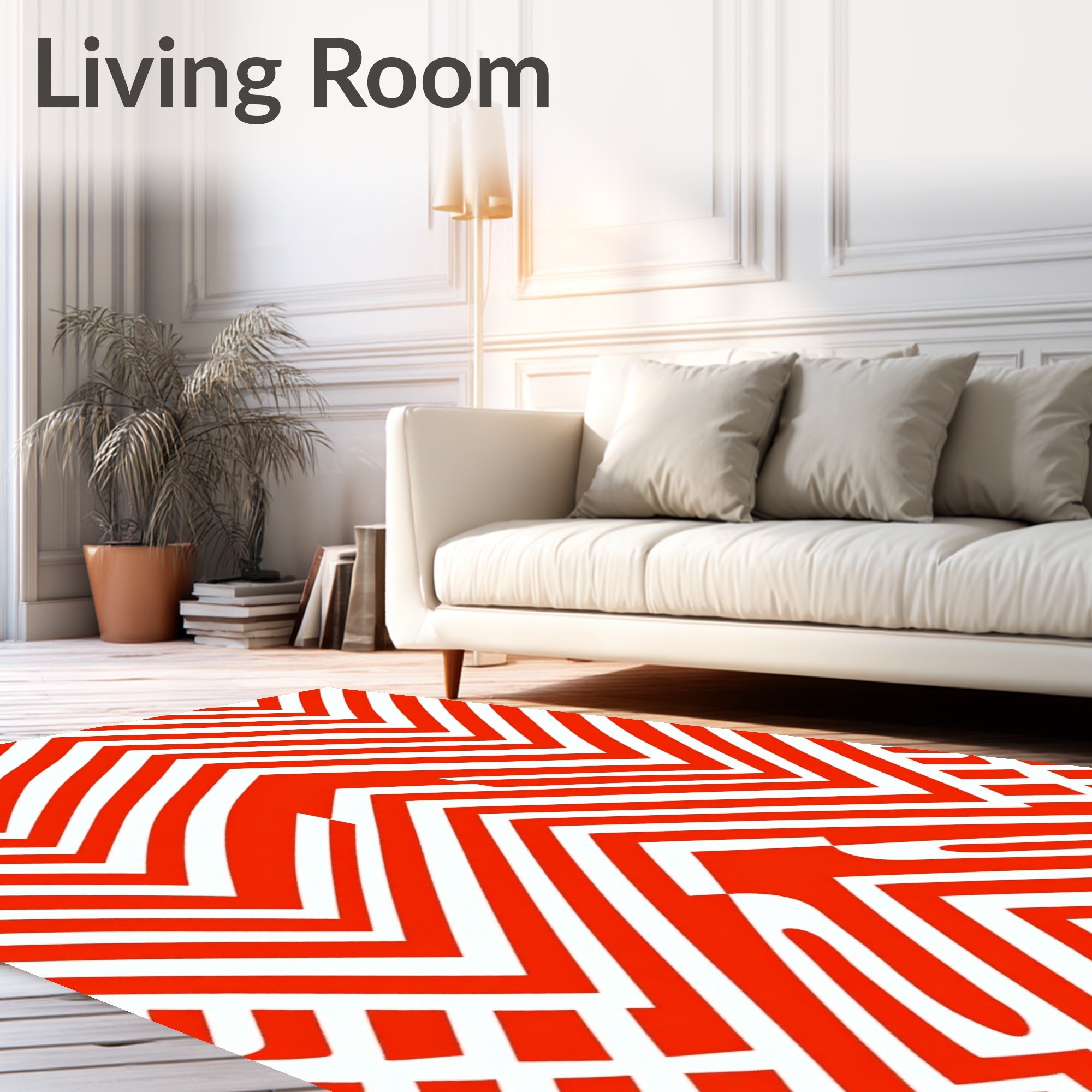 Bold Red White Chevron Pattern Rug