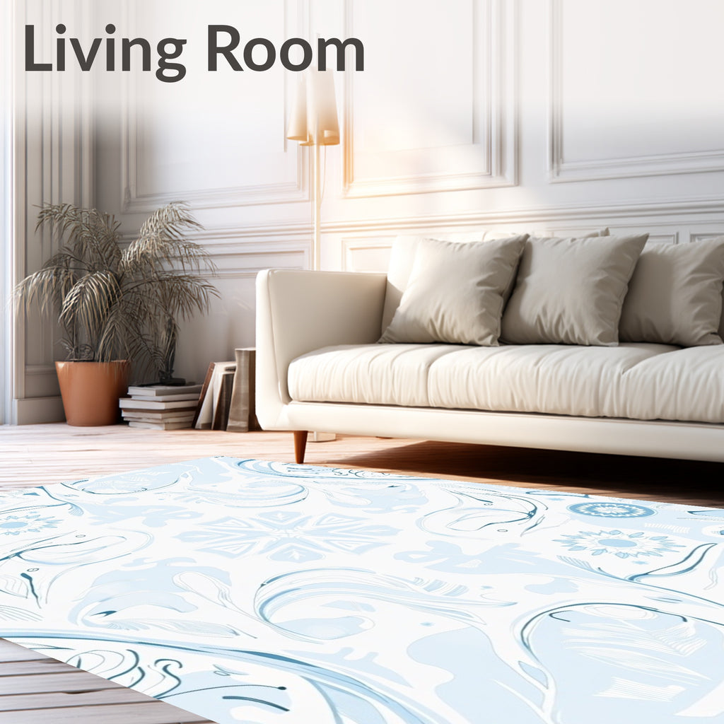 Soft Blue Abstract Floral Swirl Rug