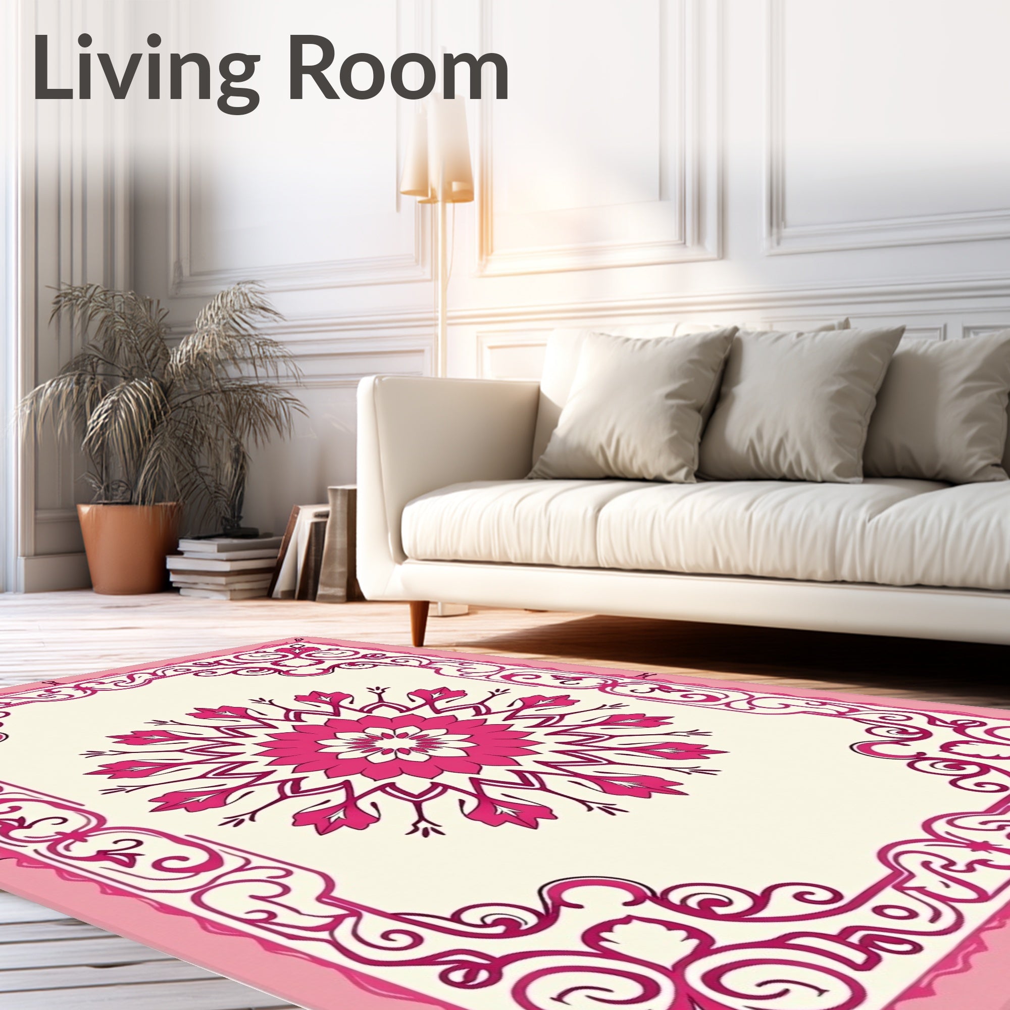 Pink Floral Medallion Frame Design Rug
