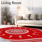 Red White Tribal Sunburst Pattern Rug