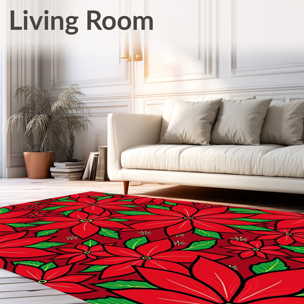 Bold Red Poinsettia Floral Pattern Rug