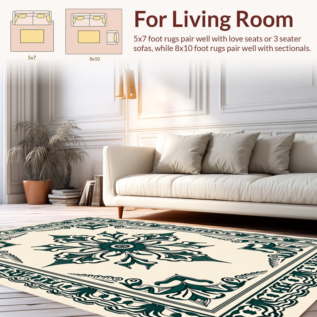 Ornate Teal Floral Mandala Tile Design Rug